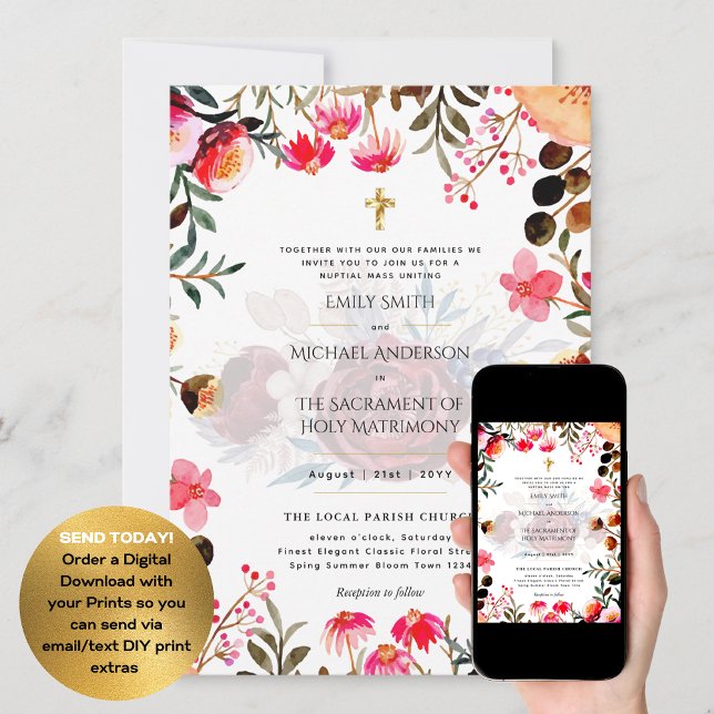 Invitación Flores rosas Boda de misa Nupcial católica (Subido por el creador)