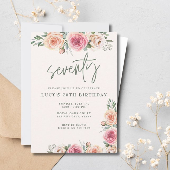 Invitación Flores rosas Boho Elegante fiesta de cumpleaños nú (Subido por el creador)