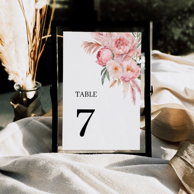 Invitación Flores rosas Boho Pampas Grass Table Números 7 (Subido por el creador)