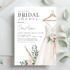 Invitación Flores rosas boho y ducha de novia verde