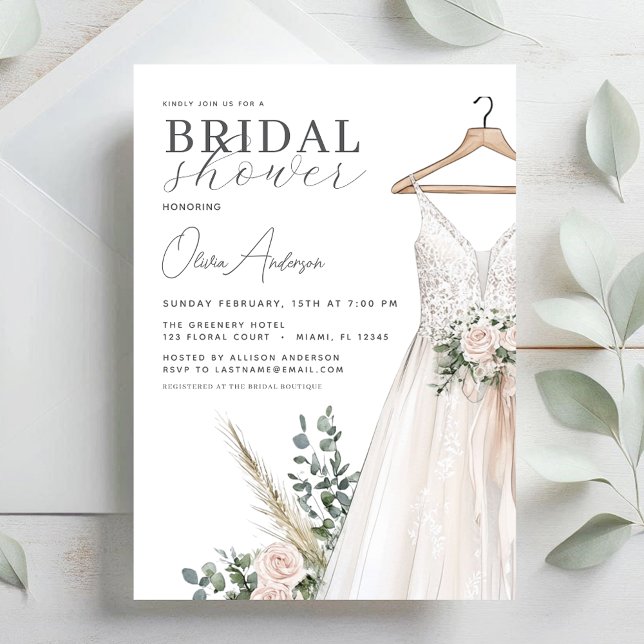 Invitación Flores rosas boho y ducha de novia verde (Subido por el creador)