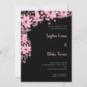 Invitación Flores rosas bonitos Boda negro romántico