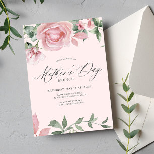 Invitación Flores rosas caligrafía guión Día de la Madre brun