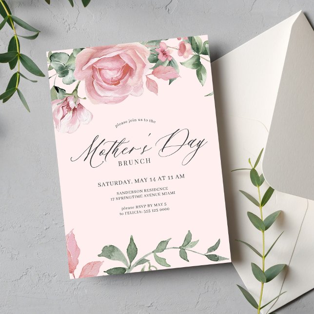 Invitación Flores rosas caligrafía guión Día de la Madre brun (Subido por el creador)