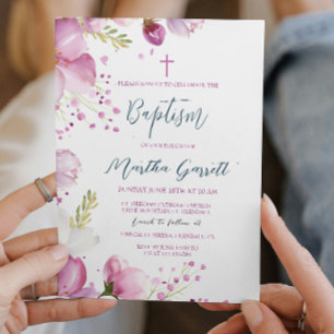 Invitación Flores rosas Chica bautismo bautizo