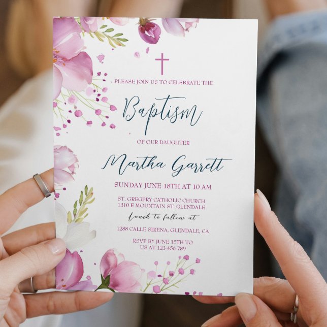 Invitación Flores rosas Chica bautismo bautizo (Subido por el creador)