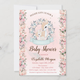 Invitación Flores Rosas Ciervos Bebés Shower de Bebé 