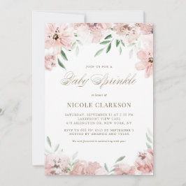 Invitación Flores rosas color de agua Rubor Mauve Bebé Sprink