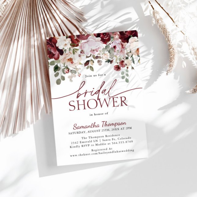 Invitación Flores rosas de Rubor borgoñonas, ducha de novia f (Subido por el creador)