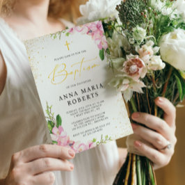 Invitación Flores rosas de Rubor y bautismo Chica bruto