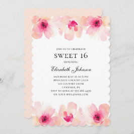Invitación Flores rosas dulces 16. Rubor floral 16º cumpleaño