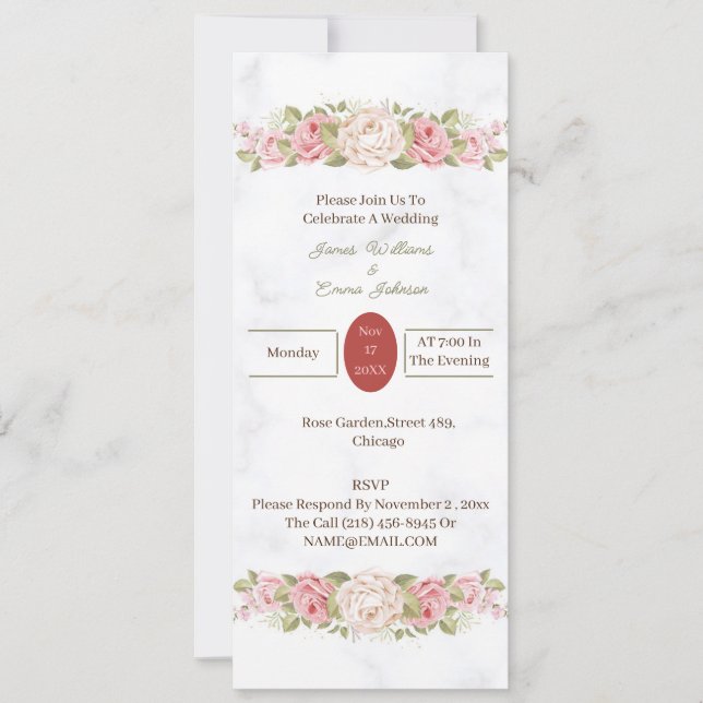 Invitación Flores Rosas elegantes personalizadas (Anverso)