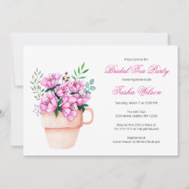 Invitación Flores rosas en un Fiesta de té de novia en un caf