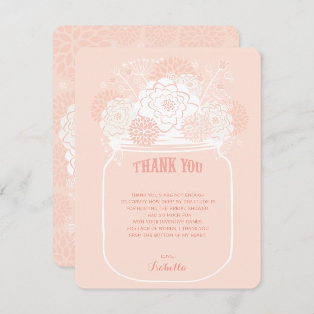 Invitación Flores rosas Florales Mason Jar Boda Gracias (Anverso / Reverso)