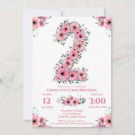 Invitación Flores rosas Gran Chica de cumpleaños 2 follaje ve