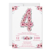 Flores rosas Gran cuarto cumpleaños Chica follaje