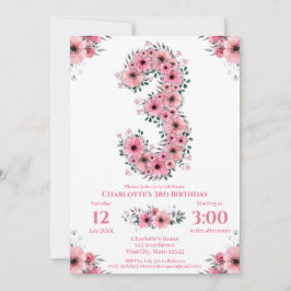 Invitación Flores rosas Gran tercer Chica de cumpleaños folla