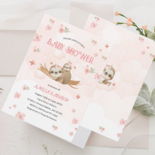 Invitación Flores rosas lindo ducha de bebé color de agua Inv