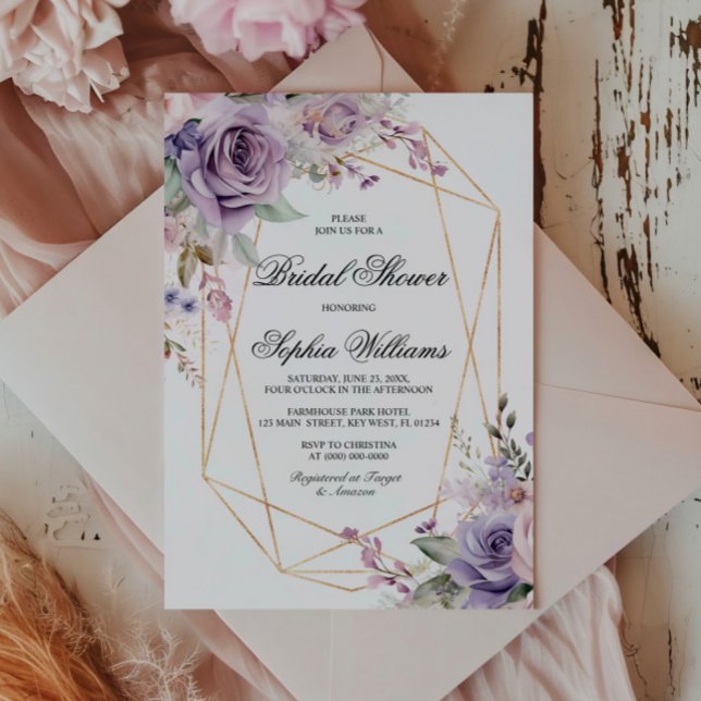 Invitación Flores Rosas moradas y Rubor ducha de novia (Subido por el creador)