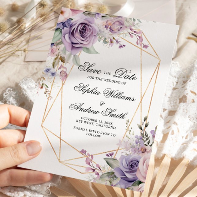 Invitación Flores Rosas moradas y Rubor salvan la fecha (Subido por el creador)