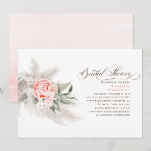 Invitación Flores rosas Pampas Grass Elegante Ducha Bridal