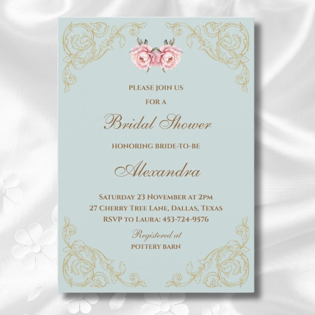 Invitación Flores rosas Rococo Vintage Peony Shower (Subido por el creador)