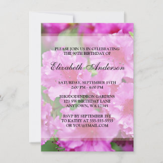 Invitación Flores rosas rododendras 90 cumpleaños