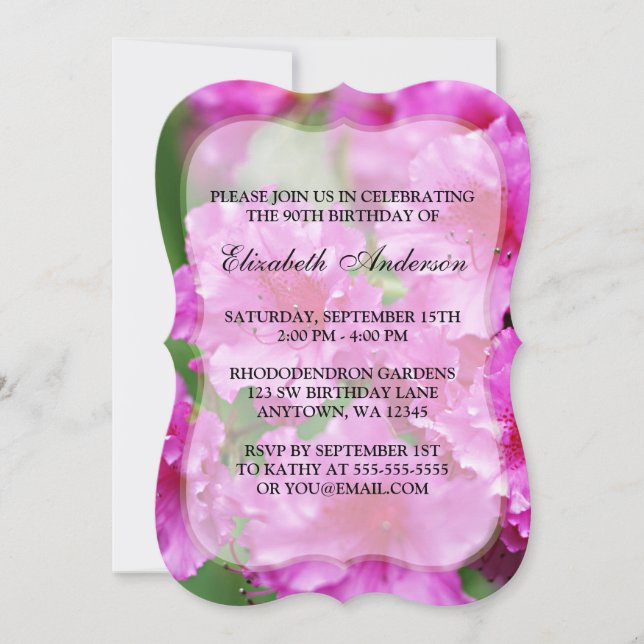 Invitación Flores rosas rododendras 90 cumpleaños (Anverso)