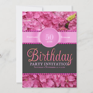 Invitación Flores rosas rosadas Hydrangea 50 cumpleaños