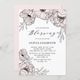 Invitación Flores rosas Rubor modernas bendicen a los bebés
