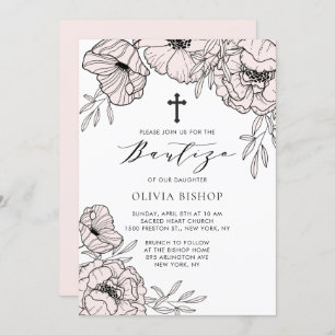 Invitación Flores rosas Rubor modernas elegantes Bautizo