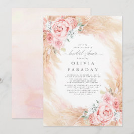 Invitación Flores rosas Rubor Pampas Ducha de novias de hierb