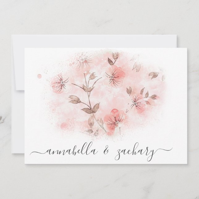 Invitación *~* Flores rosas Rubor RSVP QR AR26 BODA floral (Anverso)