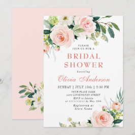 Invitación Flores rosas Rubor Watercolor Bridal Shower