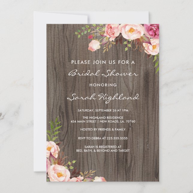 Invitación Flores rosas rusas Rubor ducha de novia (Anverso)