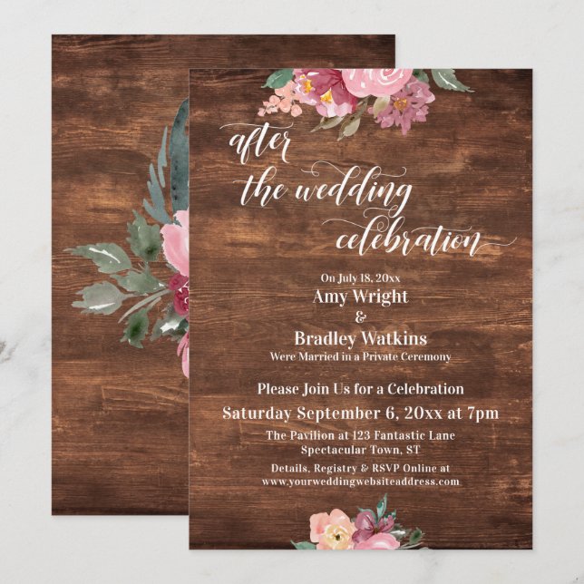 Invitación Flores rosas rusas tras la celebración del Boda (Anverso / Reverso)