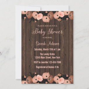 Invitación Flores rosas salmón invitan a Baby Shower