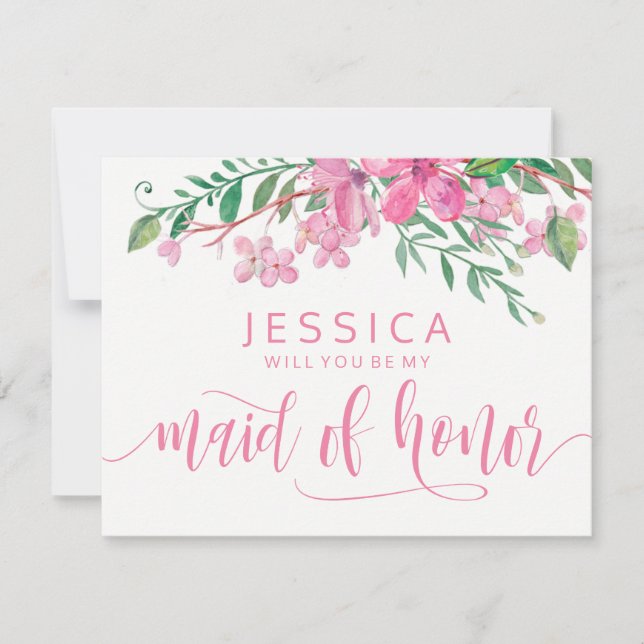 Invitación Flores rosas serán mi empleada de honor (Anverso)