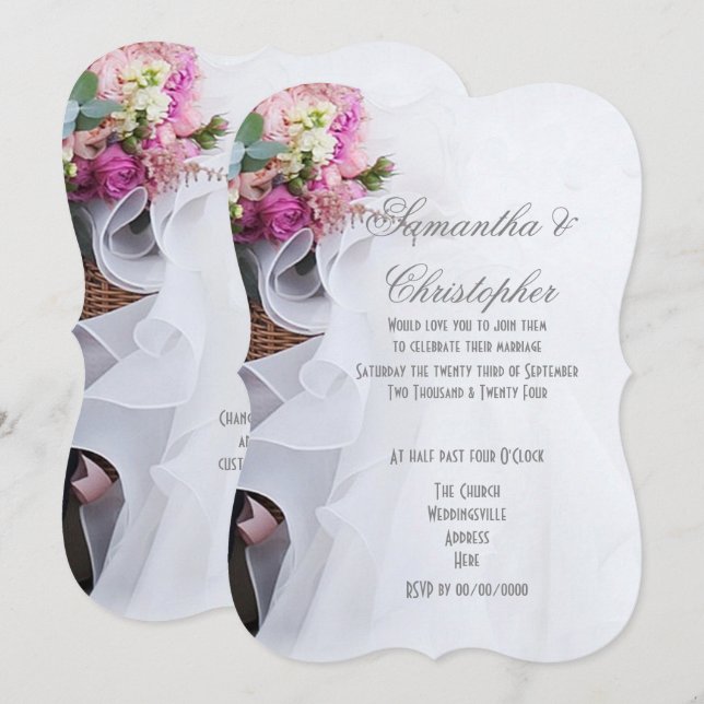 Invitación Flores rosas sobre las novias que se visten de bod (Anverso / Reverso)