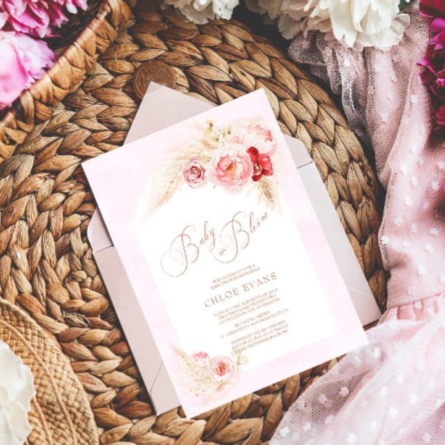 Invitación Flores rosas suaves Chica de Boho Baby Shower I el (Subido por el creador)