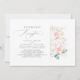 Invitación Flores rosas Verdor Elegante Recepción nocturna