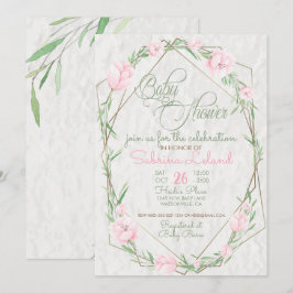 Invitación Flores rosas Verdor Terrario Baby Shower