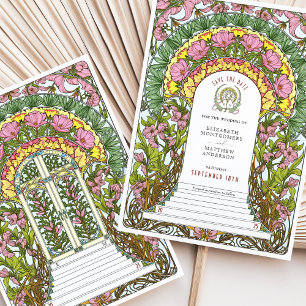 Invitación Flores rosas y acentos amarillos ahorran la fecha