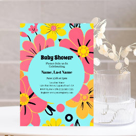 Invitación Flores rosas y amarillas en azul cielo- estilo dop