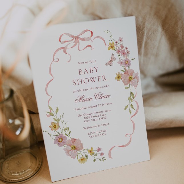 Invitación Flores rosas y Baby Shower de arcos (Subido por el creador)