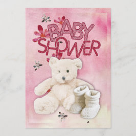 Invitación Flores rosas y bebebedores de peluche invitan