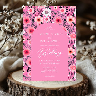 Invitación Flores rosas y blancas calientes retro