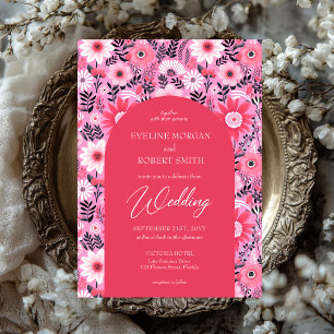 Invitación Flores rosas y blancas calientes retro