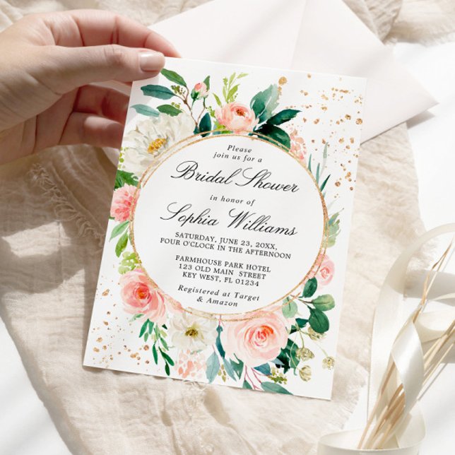 Invitación Flores rosas y blancas Rubor ducha de novia (Subido por el creador)