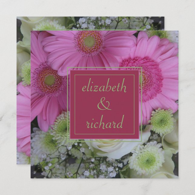 Invitación Flores rosas y el Boda de la Rosa Blanca (Anverso / Reverso)